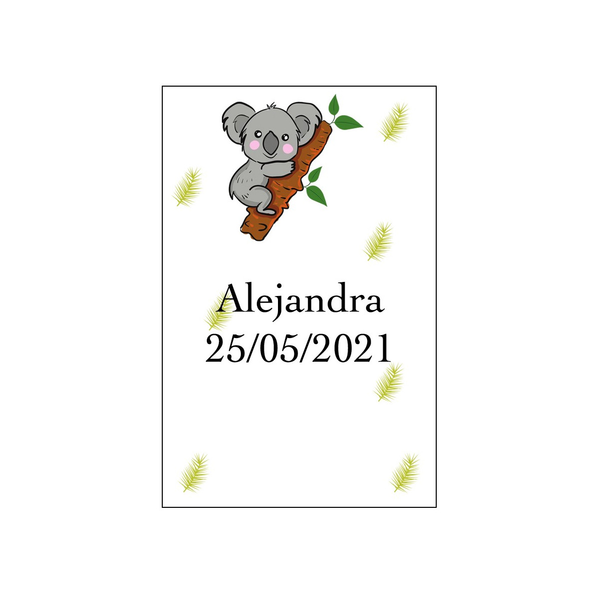 Adesivo koala personalizzato con nome e data
