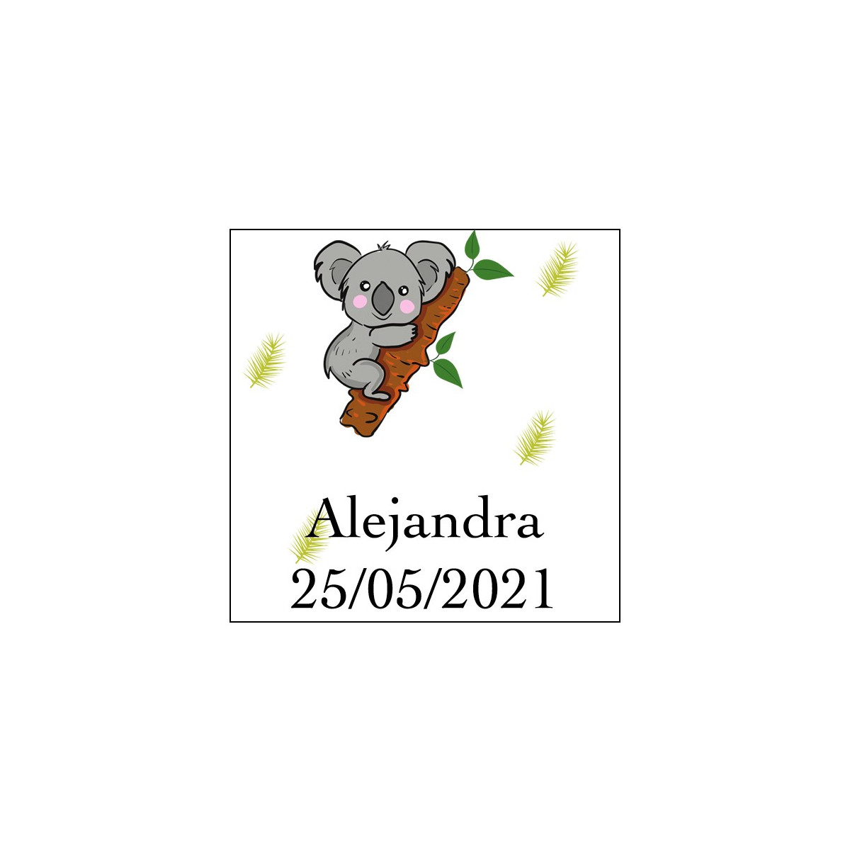 Adesivo koala quadrato da personalizzare con nome e data