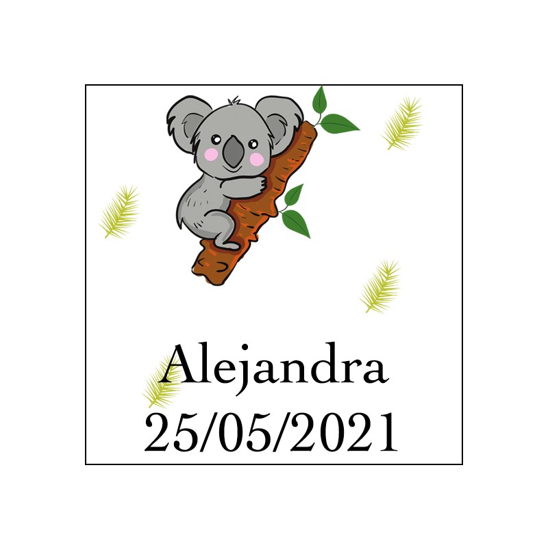 Adesivo koala quadrato da personalizzare con nome e data