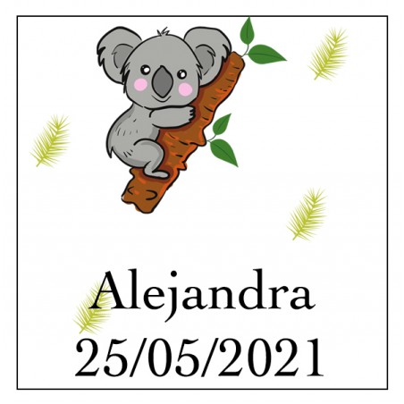 Adesivo koala quadrato da personalizzare con nome e data