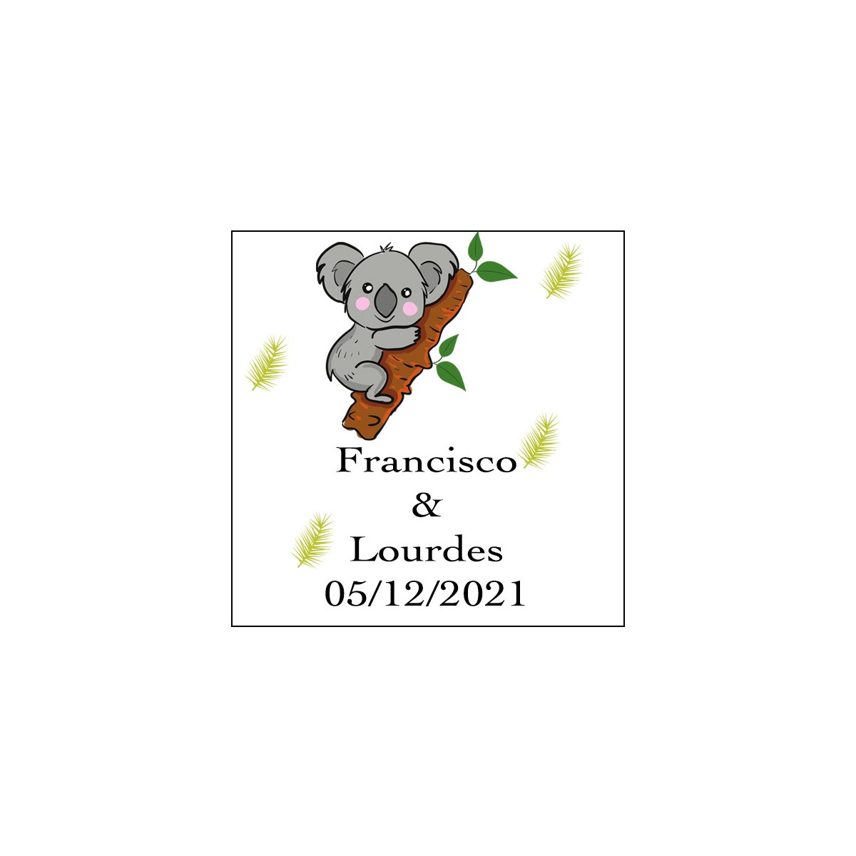 Adesivo koala quadrato personalizzato per matrimoni