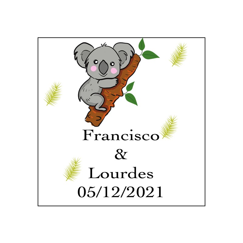Adesivo koala quadrato personalizzato per matrimoni
