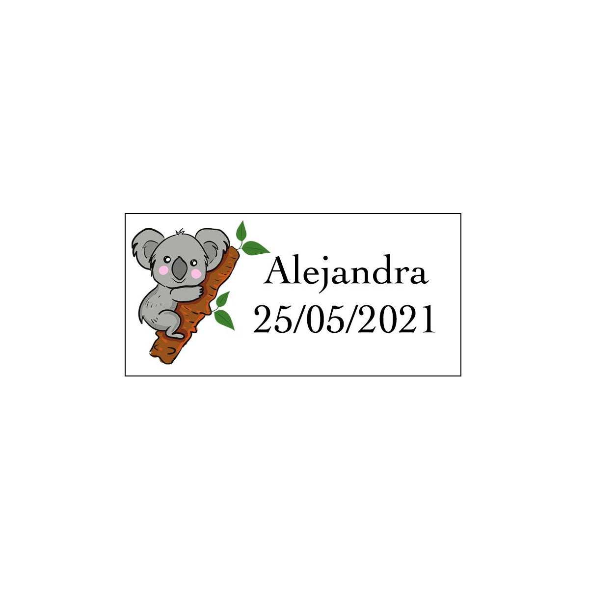 Adesivo koala rettangolare personalizzato con nome e data