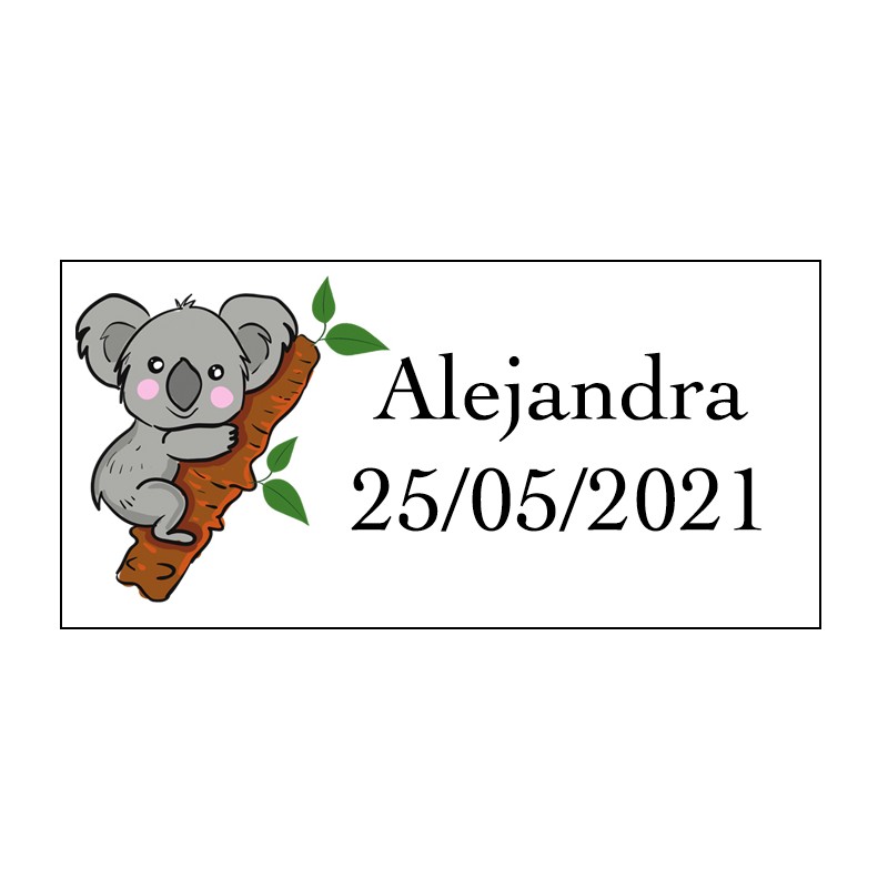 Adesivo koala rettangolare personalizzato con nome e data