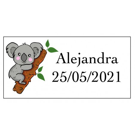 Adesivo koala rettangolare personalizzato con nome e data