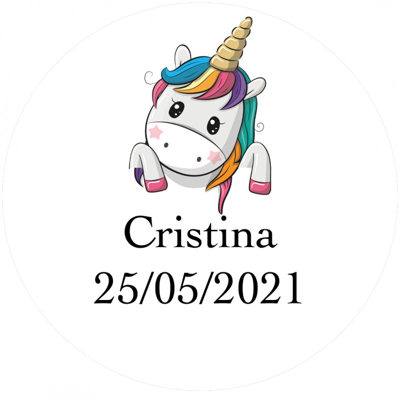 Adesivo Cuori Unicorno, Nome E Data Personalizzati Rotondi Bianchi Adesivo Cuori Unicorno, Nome E Data Personalizzati Rotondi Bianchi