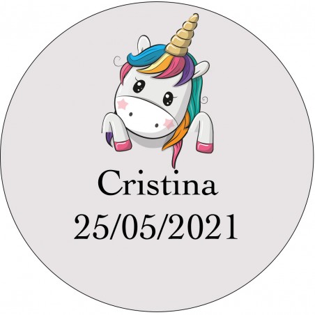 Adesivo Cuori Unicorno, Tondo Trasparente Personalizzato