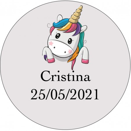 Adesivo cuori unicorno tondo trasparente personalizzato