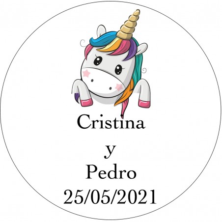 Adesivo cuori unicorno matrimonio personalizzato rotondo bianco