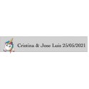 Adesivo cuori unicorno matrimonio personalizzato trasparente rettangolare
