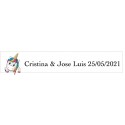 Adesivo cuori unicorno matrimoni personalizzati rettangolari bianchi