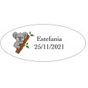 Adesivo koala ovale personalizzato con nome e data