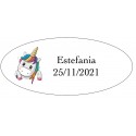 Adesivo cuori unicorno ovale personalizzato con nome e data