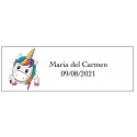 Adesivo cuori unicorno nome e data rettangolari personalizzati