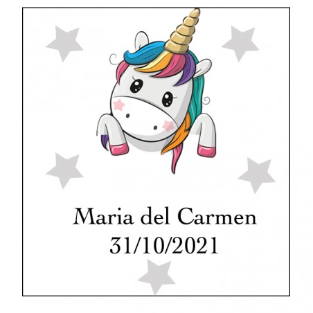 Adesivo Cuori Unicorno, Quadrato Personalizzato Con Nome...