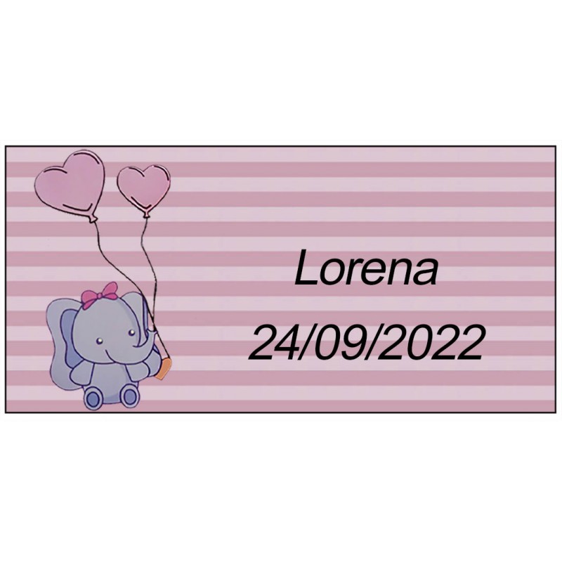Adesivo elefante rosa personalizzato per battesimo