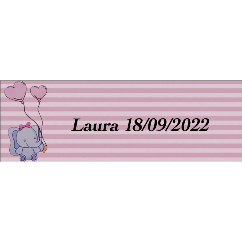 Adesivo elefante rosa rettangolare personalizzato