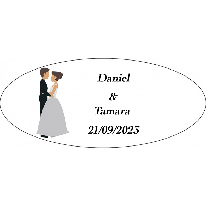 Adesivo ovale personalizzato per matrimoni di tutta avventura
