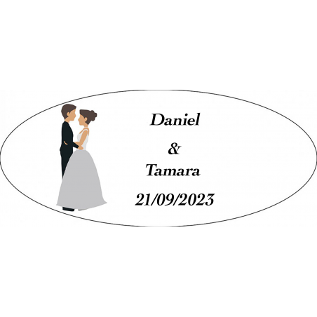 Adesivo ovale personalizzato per matrimoni di tutta avventura