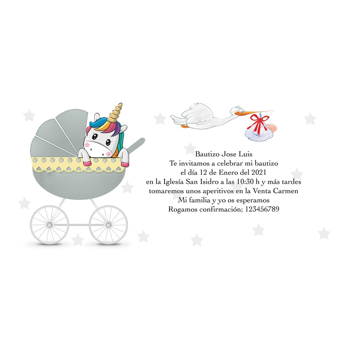 Inviti di battesimo unicorno personalizzati