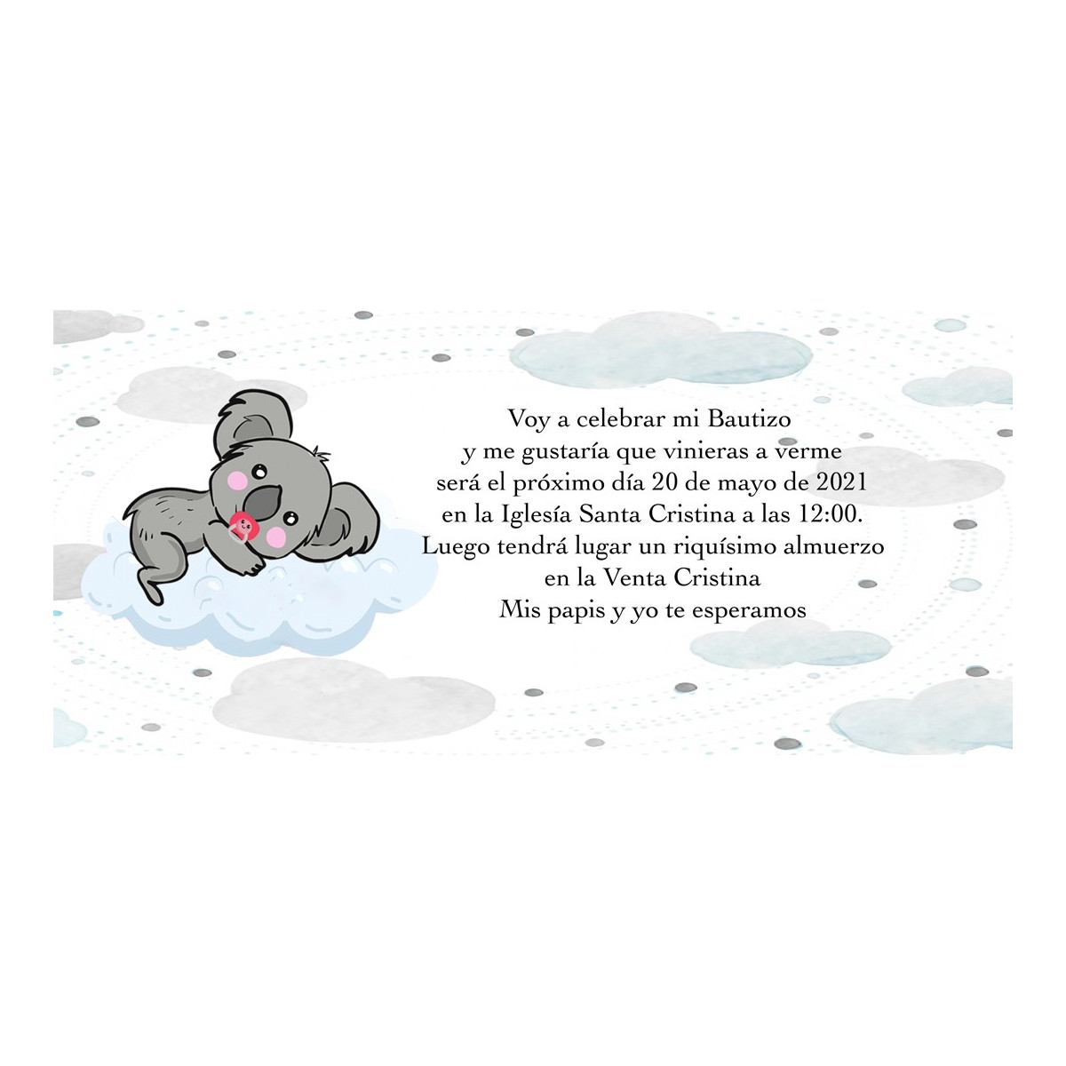 Inviti per battesimo koala personalizzati