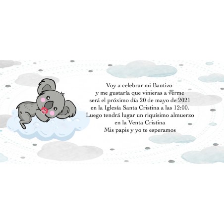 Invito koala personalizzato per battesimi