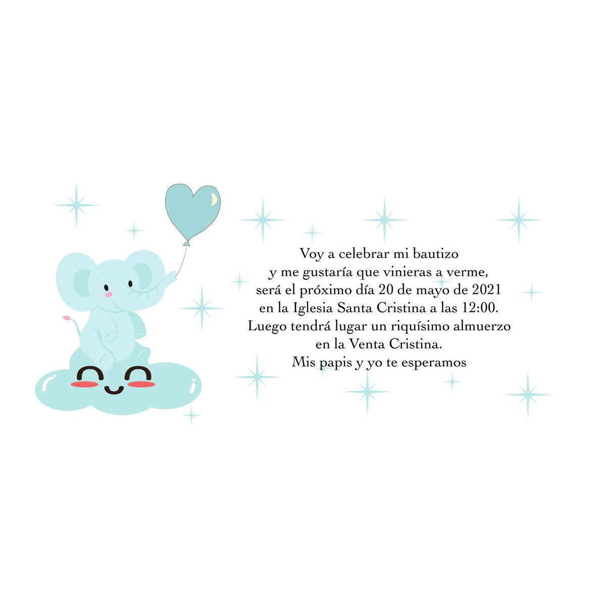 Inviti di battesimo elefante blu personalizzati