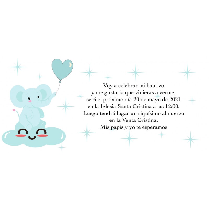 Inviti di battesimo elefante blu personalizzati