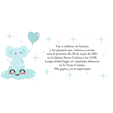 Inviti di battesimo elefante blu personalizzati