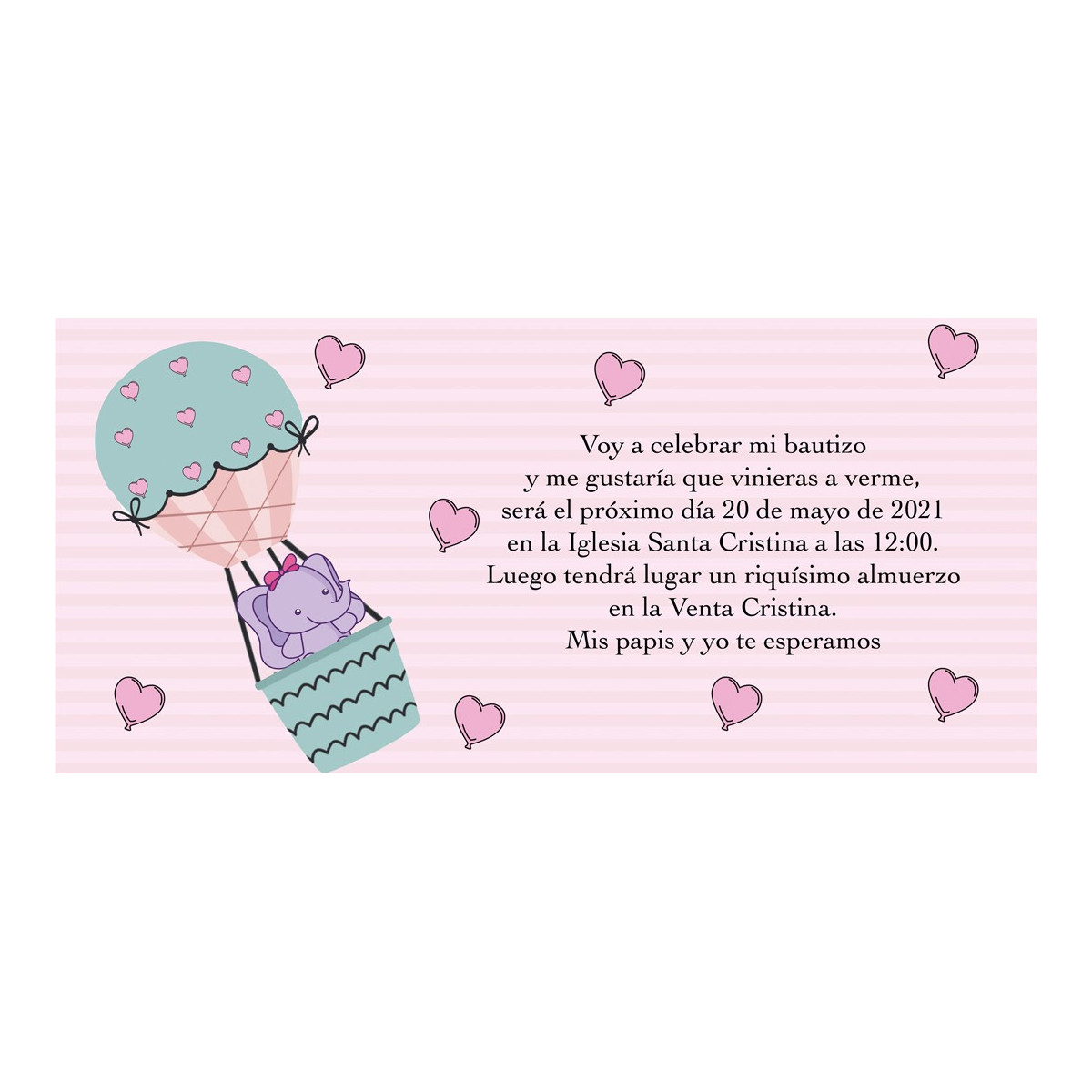 Inviti di battesimo elefante rosa personalizzati