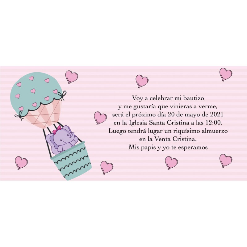 Inviti di battesimo elefante rosa personalizzati