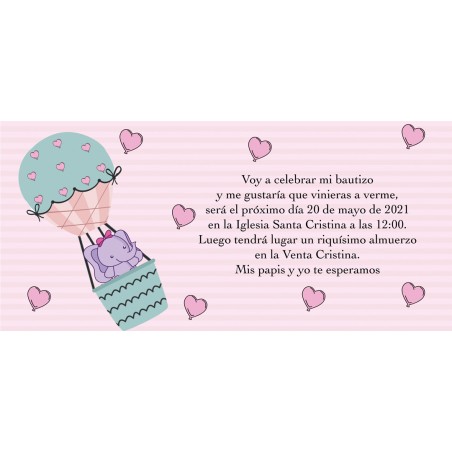 Inviti di battesimo elefante rosa personalizzati