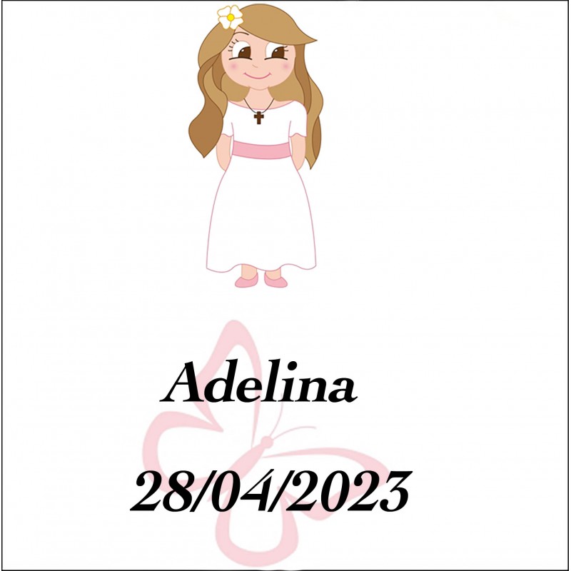 Adesivo comunione ragazza quadrato personalizzato