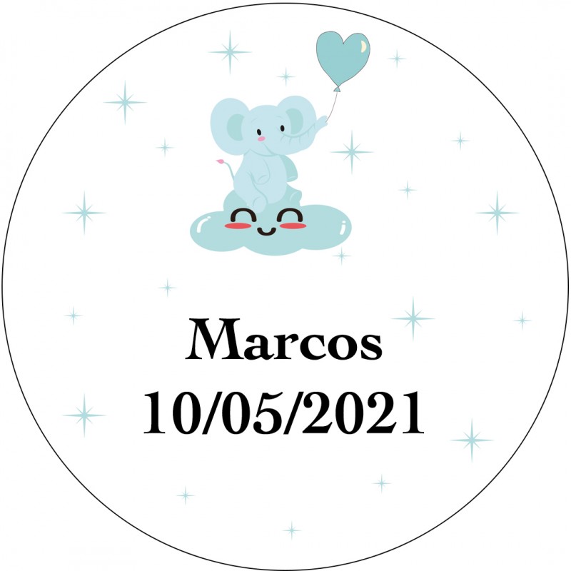 Adesivo Tondo Personalizzato Elefante Blu Per Battesimo O Baby Shower Adesivo Tondo Personalizzato Elefante Blu Per Battesimo O Baby Shower