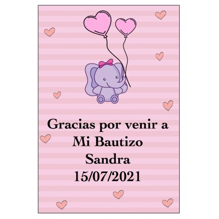 Adesivo personalizzato elefante rosa per baby shower o battesimo