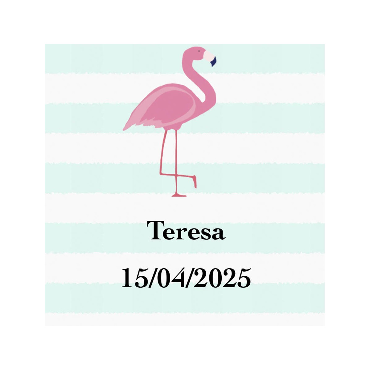 Adesivo flamenco quadrato personalizzato con nome e data
