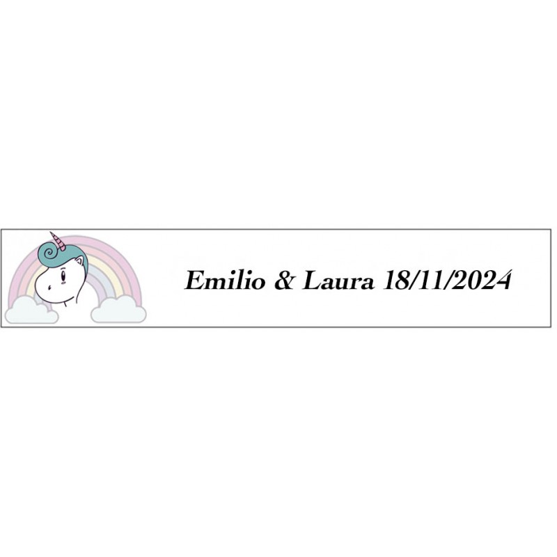 Adesivo personalizzato rettangolare con unicorno arcobaleno per matrimoni