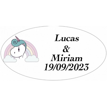 Adesivo Unicorno Arcobaleno, Ovale Personalizzato Per...