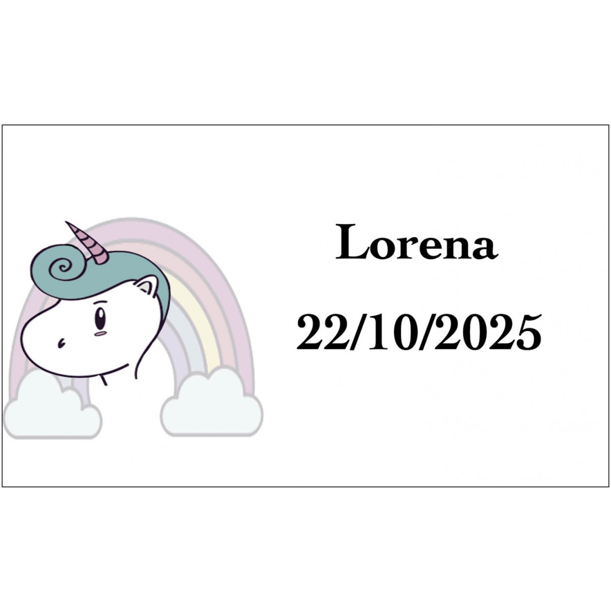 Adesivo unicorno arcobaleno personalizzato con nome e data