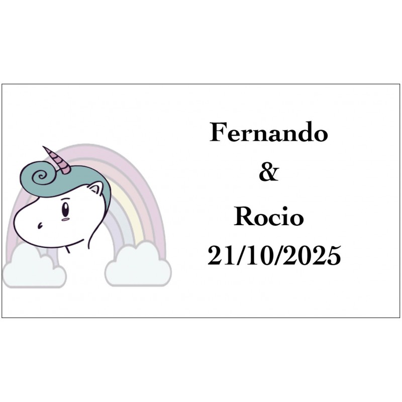 Adesivo unicorno arcobaleno personalizzato con testo