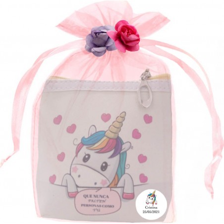 Portafoglio personalizzato con unicorno con sacchetto in organza Dettaglio originale per eventi