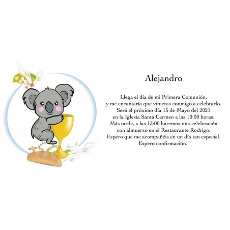 Invito koala personalizzato per comunione