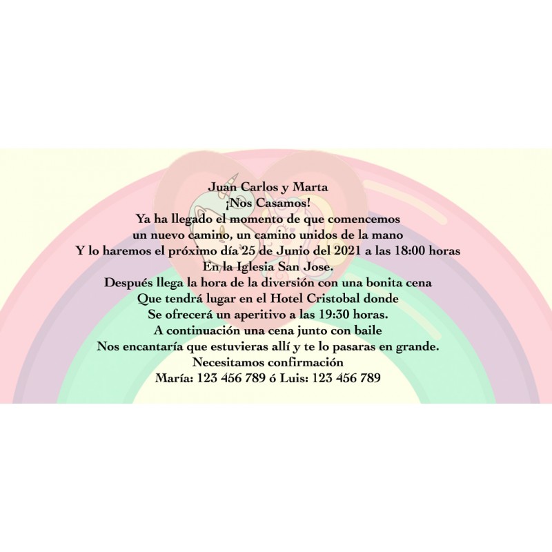 Inviti di matrimonio unicorno e arcobaleno