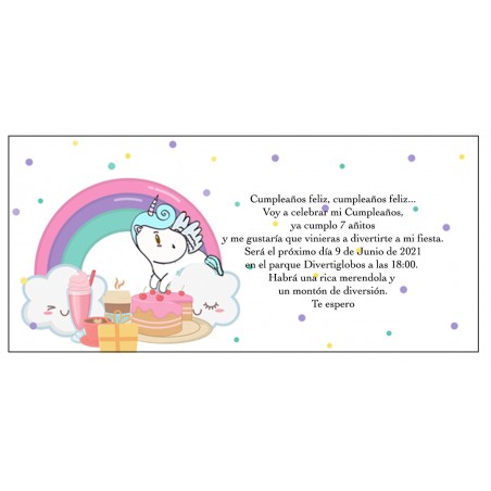 Invito unicorno arcobaleno personalizzato per compleanni