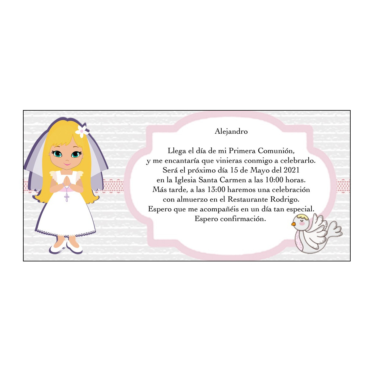 Invito comunione bambina personalizzato