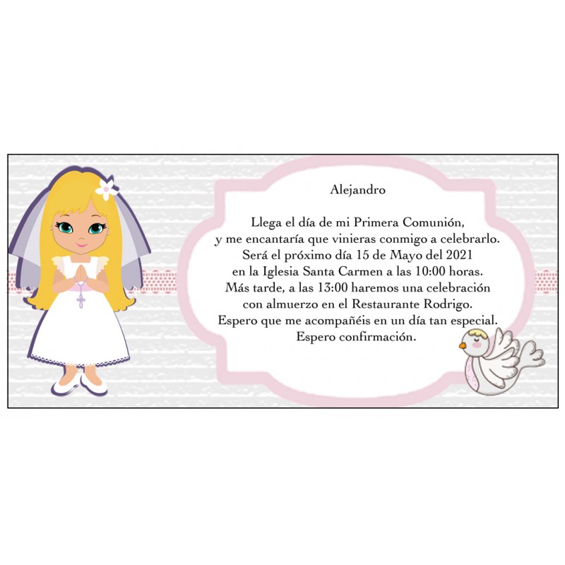 Invito comunione bambina personalizzato