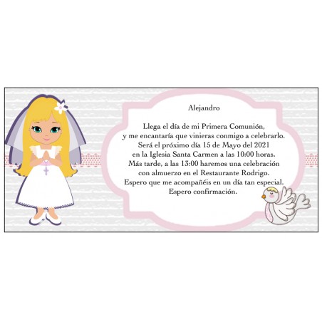 Invito comunione bambina personalizzato
