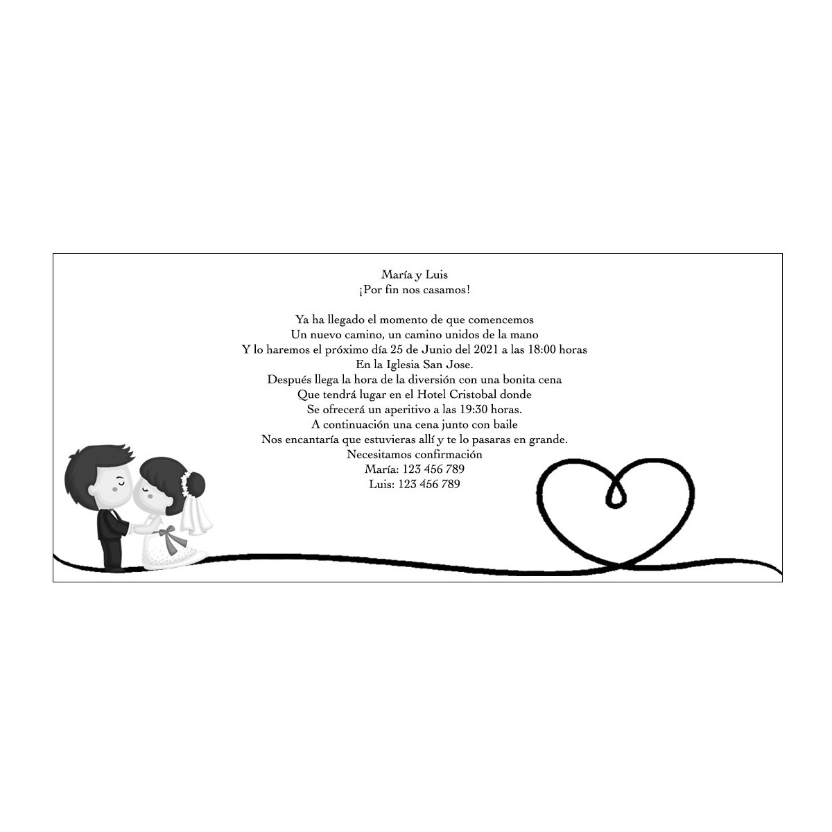 Inviti di matrimonio personalizzati in bianco e nero
