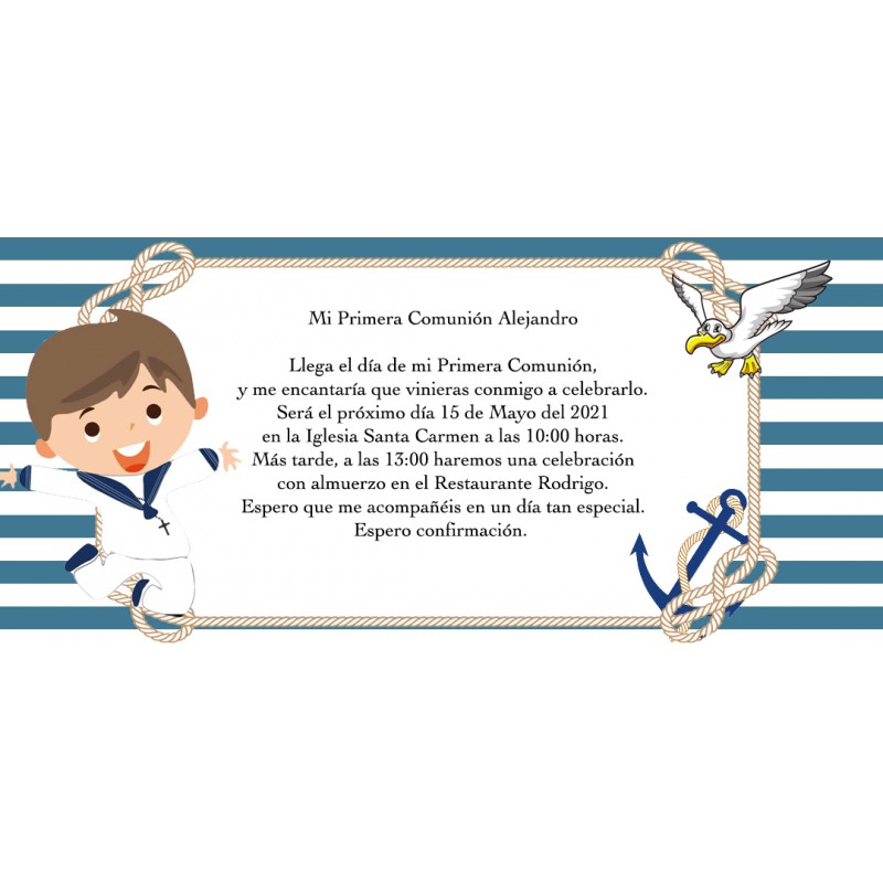 Invito personalizzato per comunione marinaio