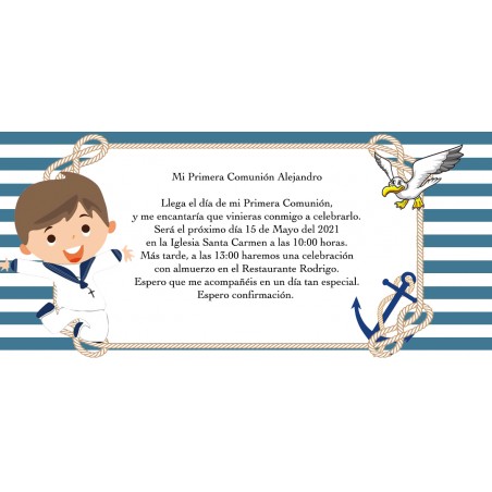 Invito personalizzato per comunione marinaio